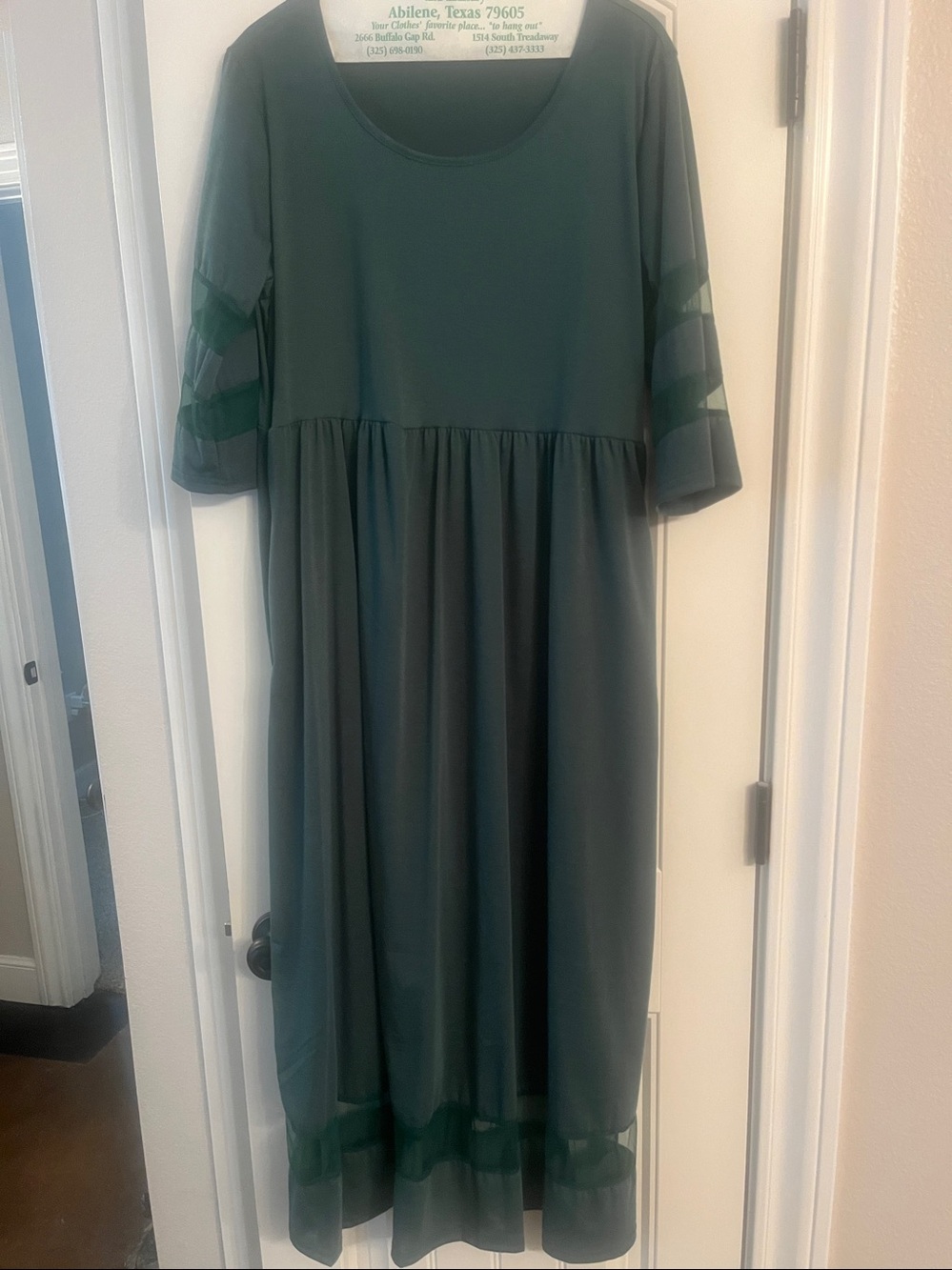 Dark Green Midi/Maxi Dress with Sheer Trim